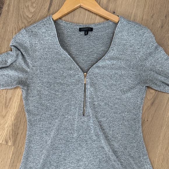 Dynamite Heather Gray Zip V-Neck Blouse - Picture 4 of 5